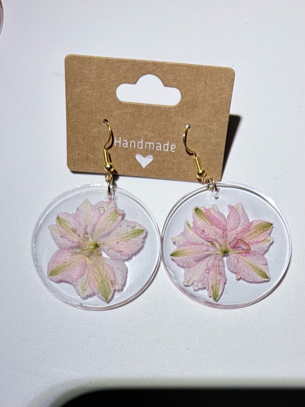 Pink Floral Resin Dangle Earrings